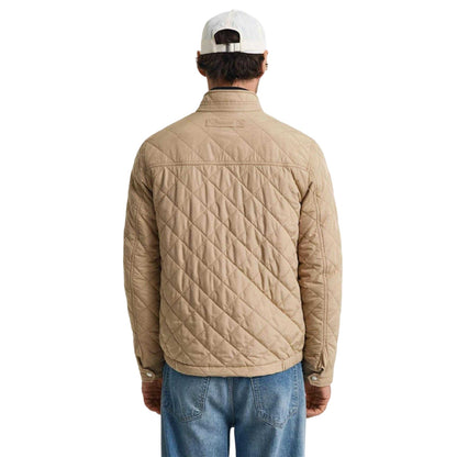 Khaki - Back - Gant Mens Windcheater Diamond Quilt Jacket