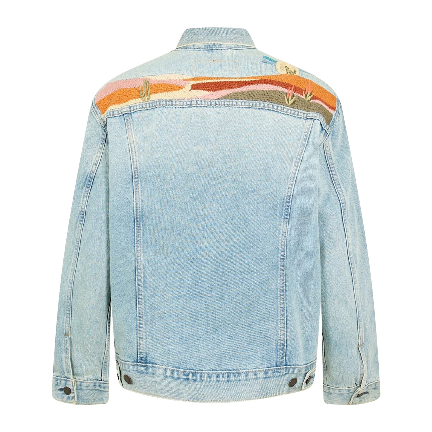 Light Denim - Back - Levis Mens Embroidered Denim Trucker Jacket