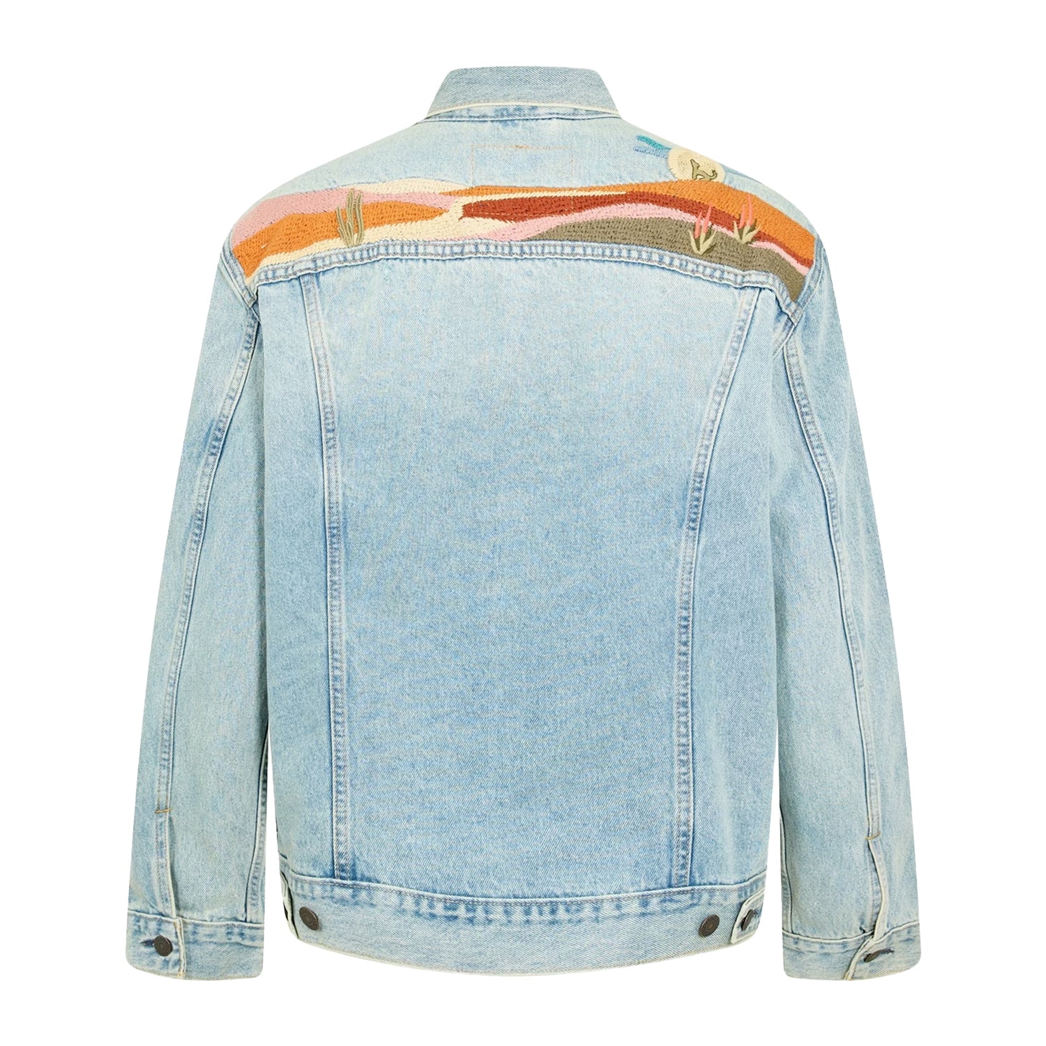 Light Denim - Back - Levis Mens Embroidered Denim Trucker Jacket