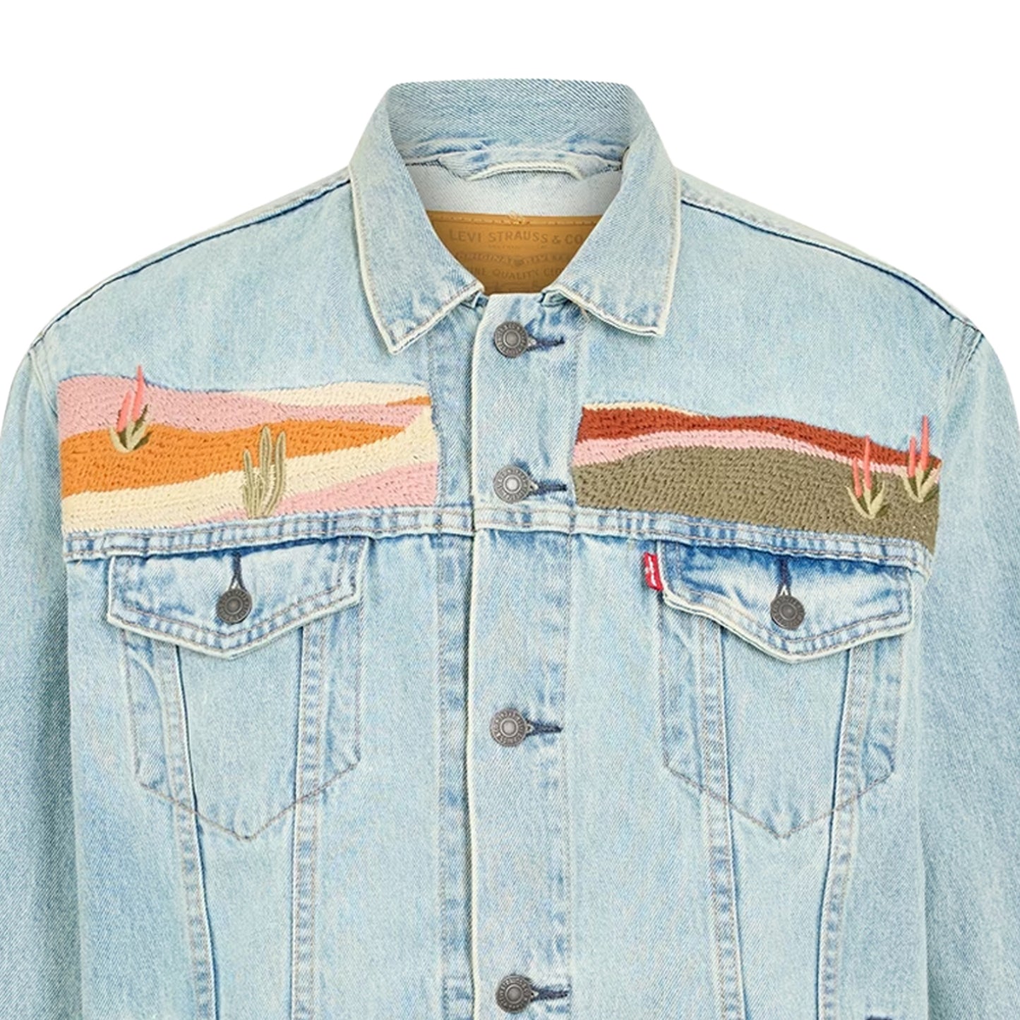 Light Denim - Side - Levis Mens Embroidered Denim Trucker Jacket