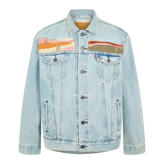 Light Denim - Front - Levis Mens Embroidered Denim Trucker Jacket