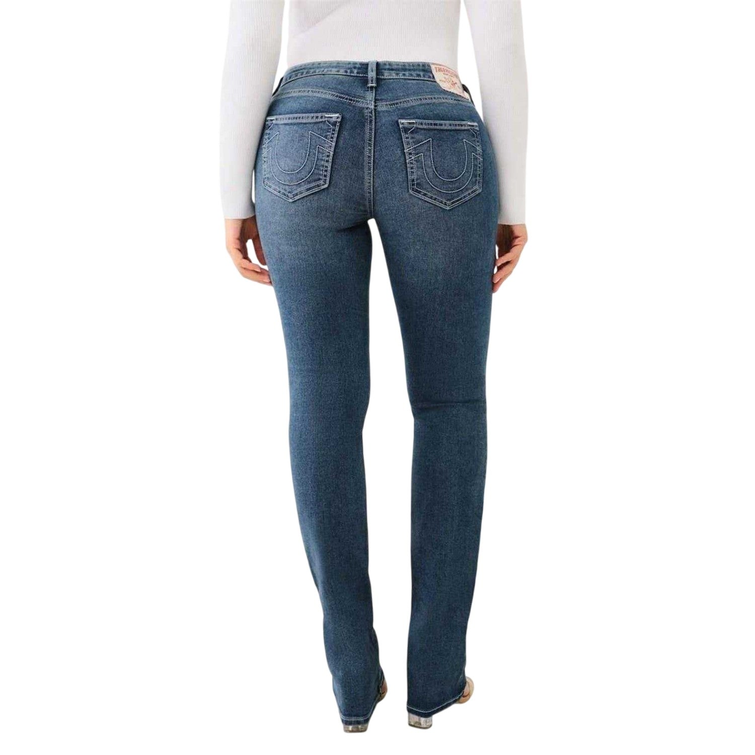 Blue - Back - True Religion Womens-Ladies Billie Stretch Mid Rise Jeans