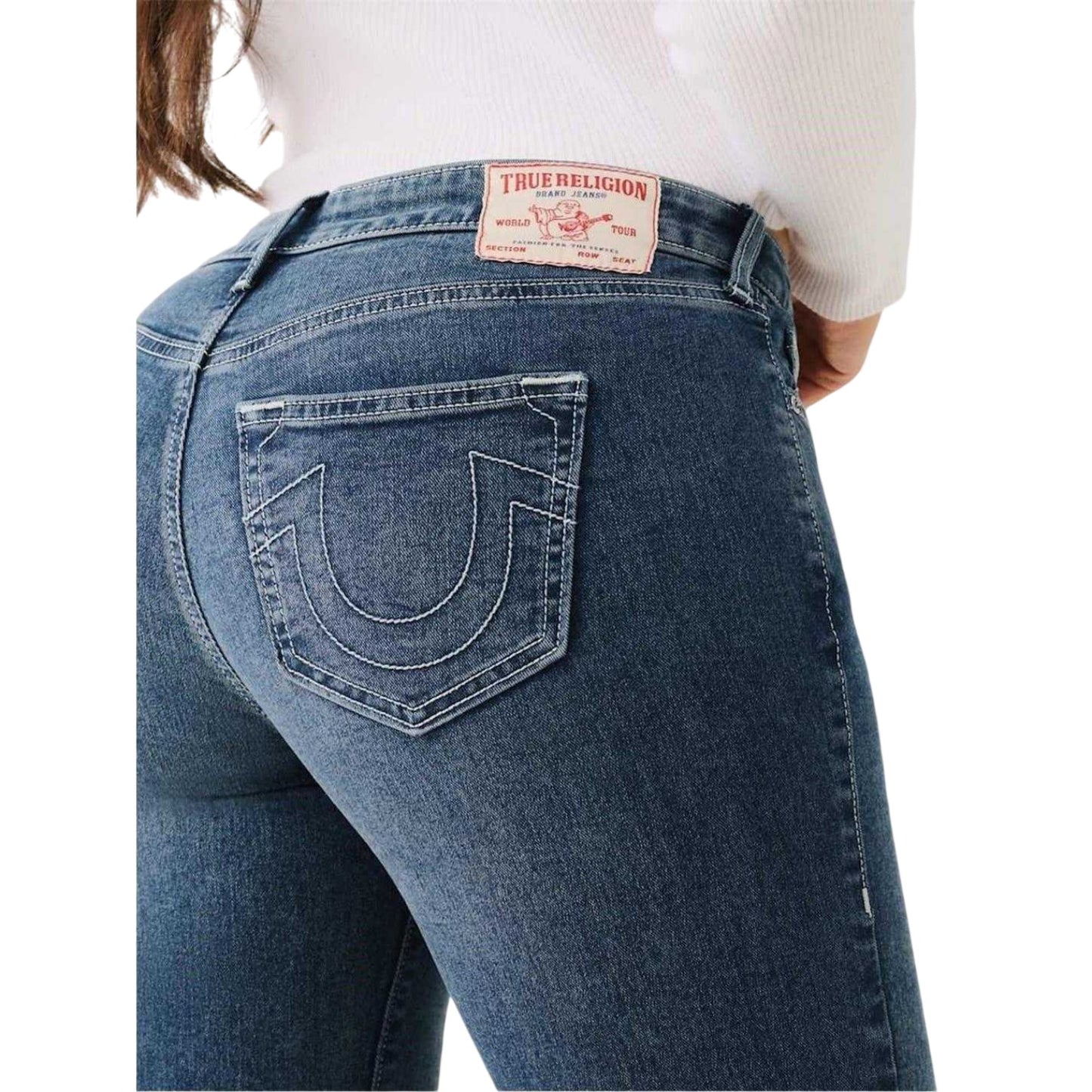 Blue - Side - True Religion Womens-Ladies Billie Stretch Mid Rise Jeans