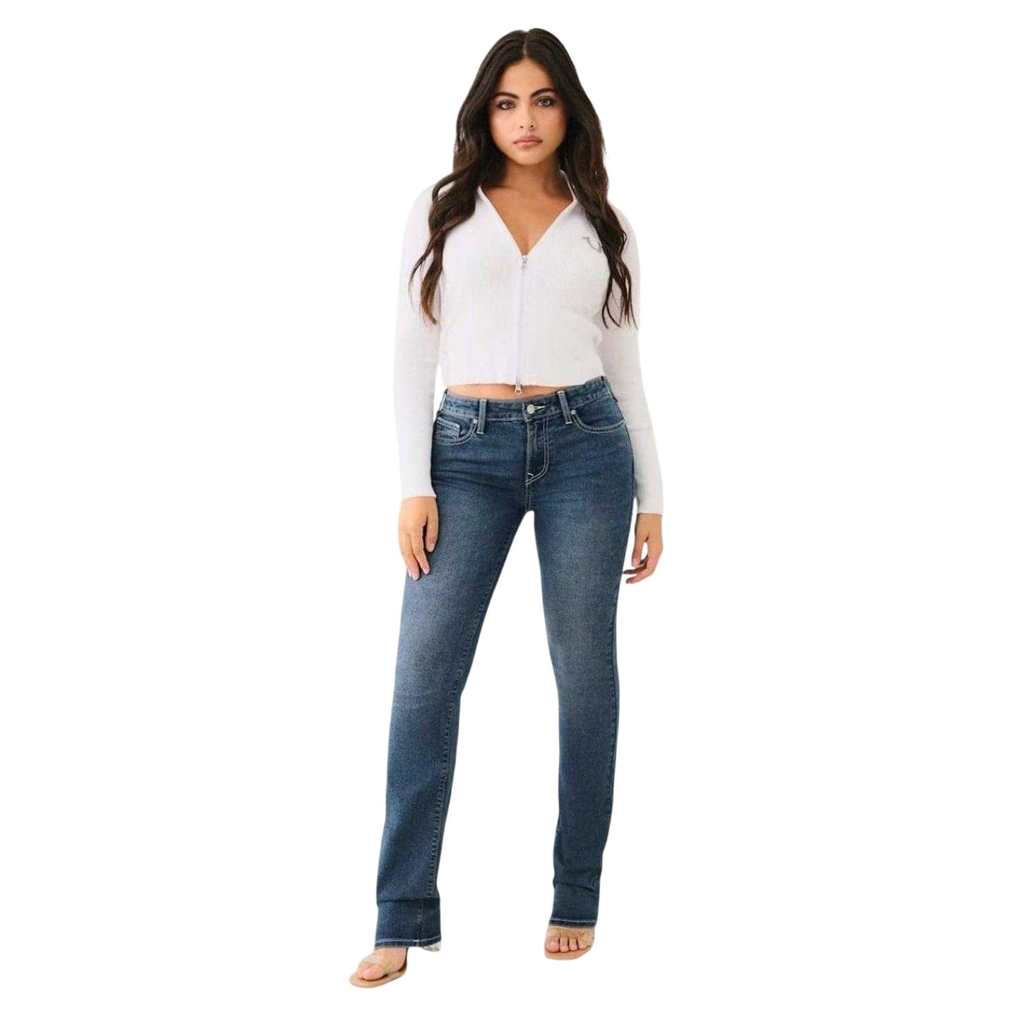Blue - Lifestyle - True Religion Womens-Ladies Billie Stretch Mid Rise Jeans