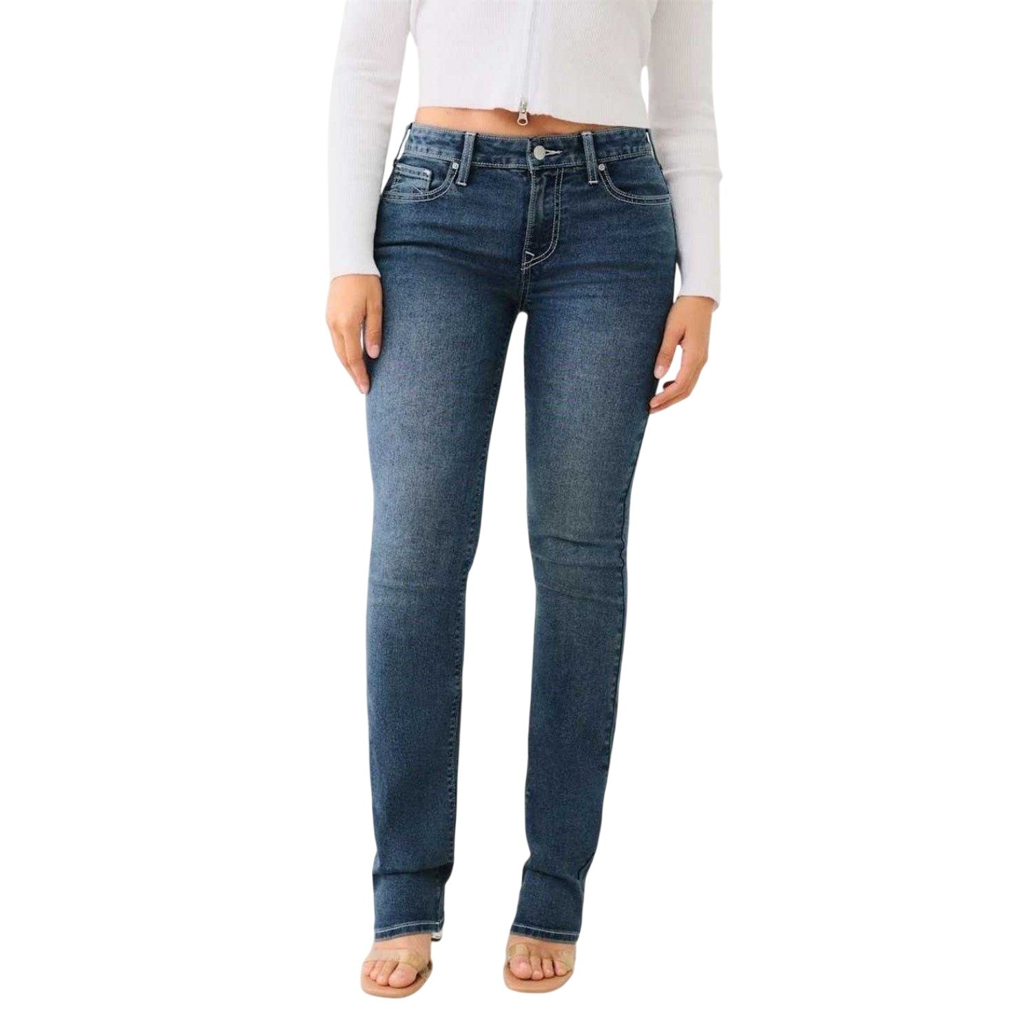 Blue - Front - True Religion Womens-Ladies Billie Stretch Mid Rise Jeans