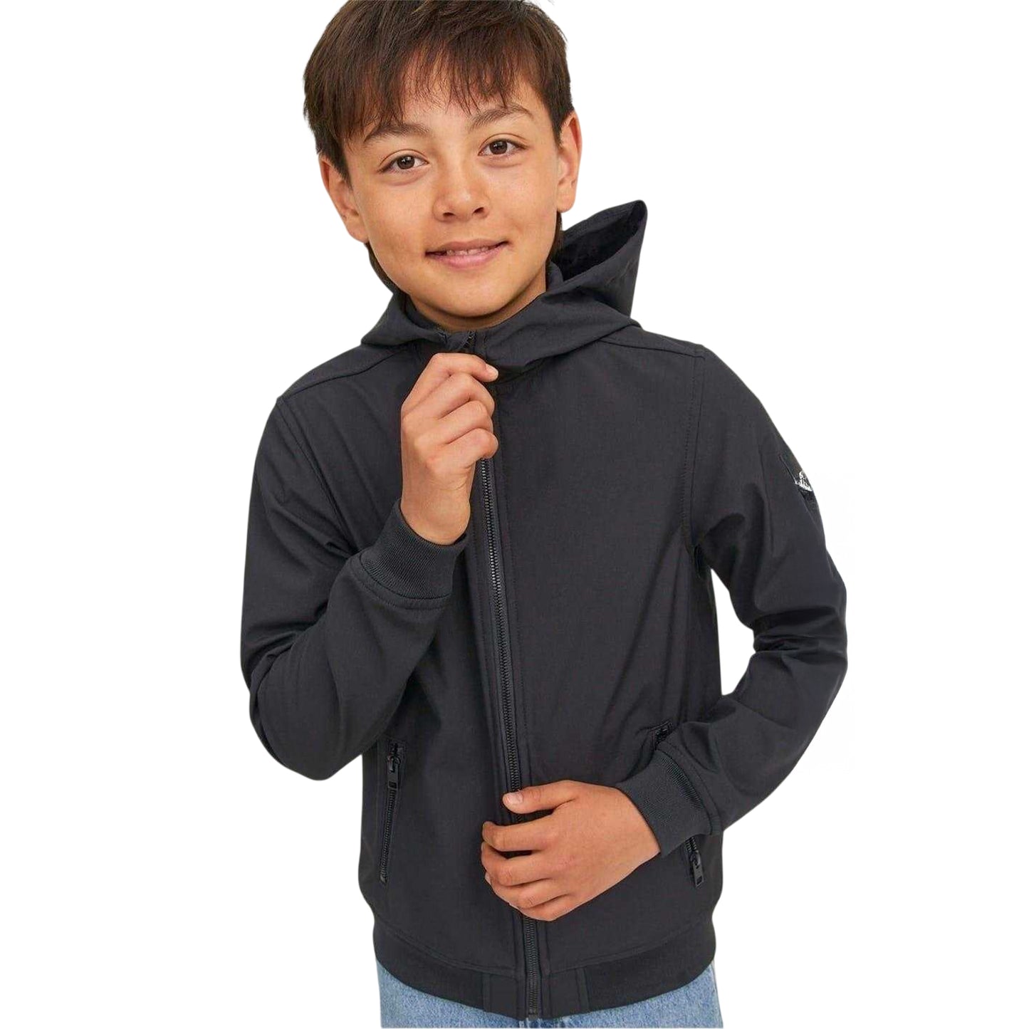 Black - Side - Jack And Jones Boys Hooded Soft Shell Jacket