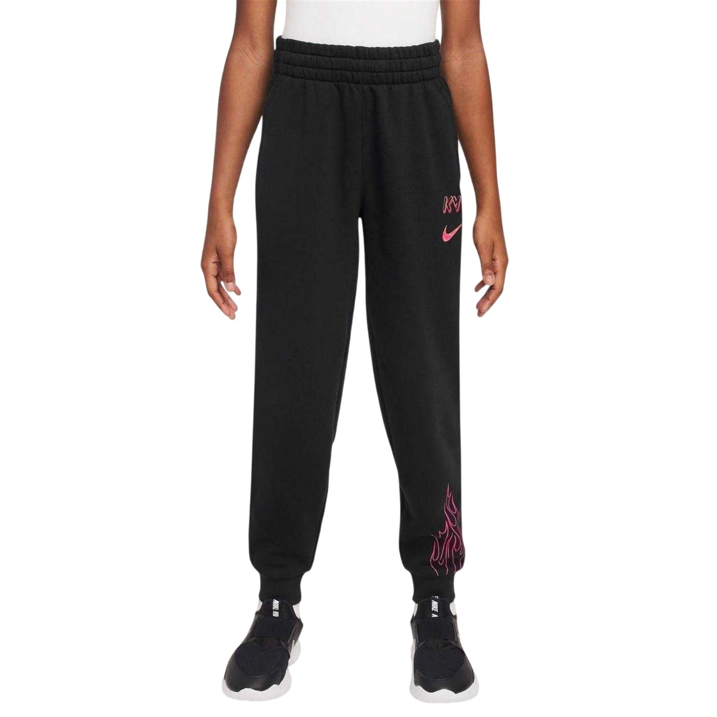 Black-Pink - Front - Nike Childrens-Kids Mbappe Flame Effect Joggers