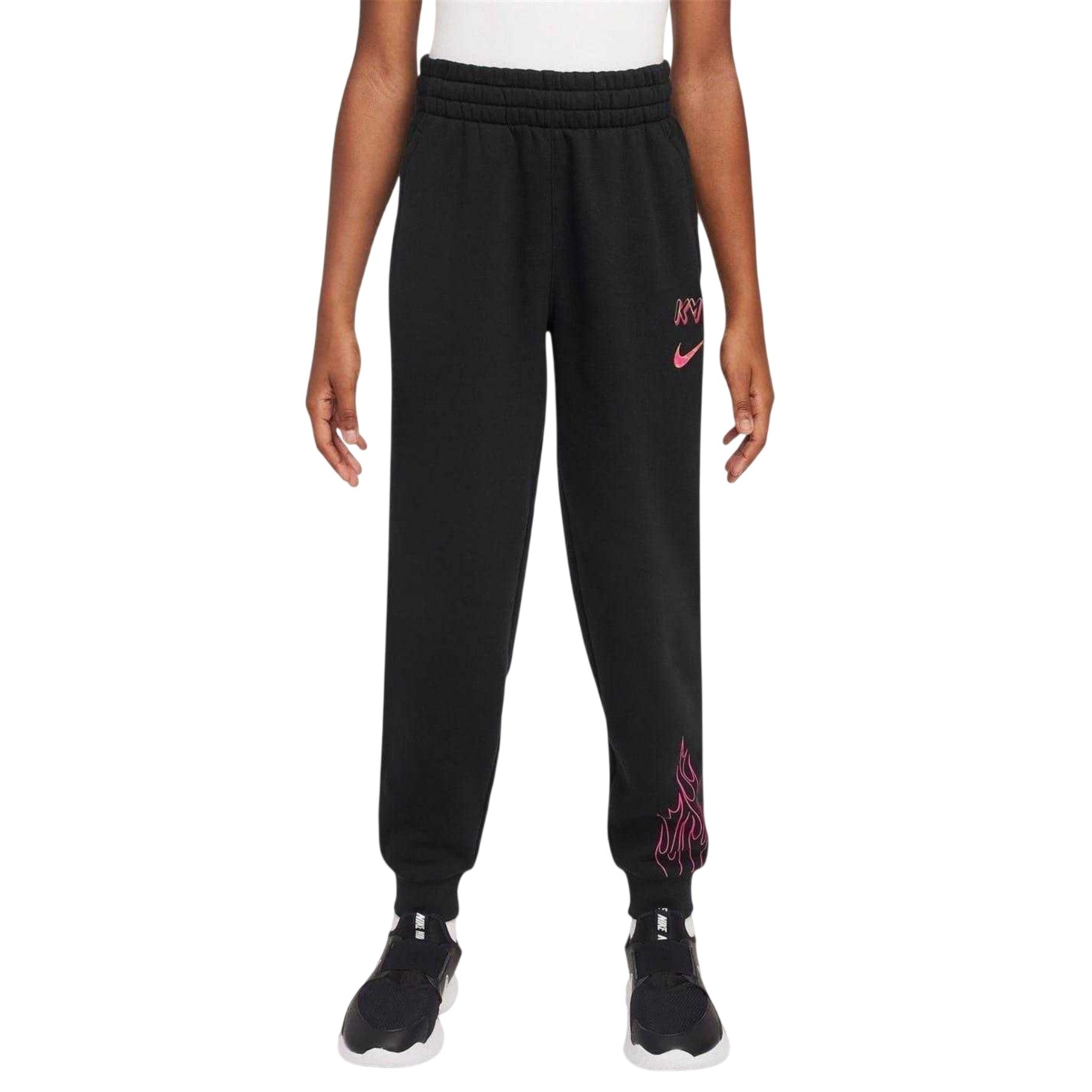 Black-Pink - Front - Nike Childrens-Kids Mbappe Flame Effect Joggers