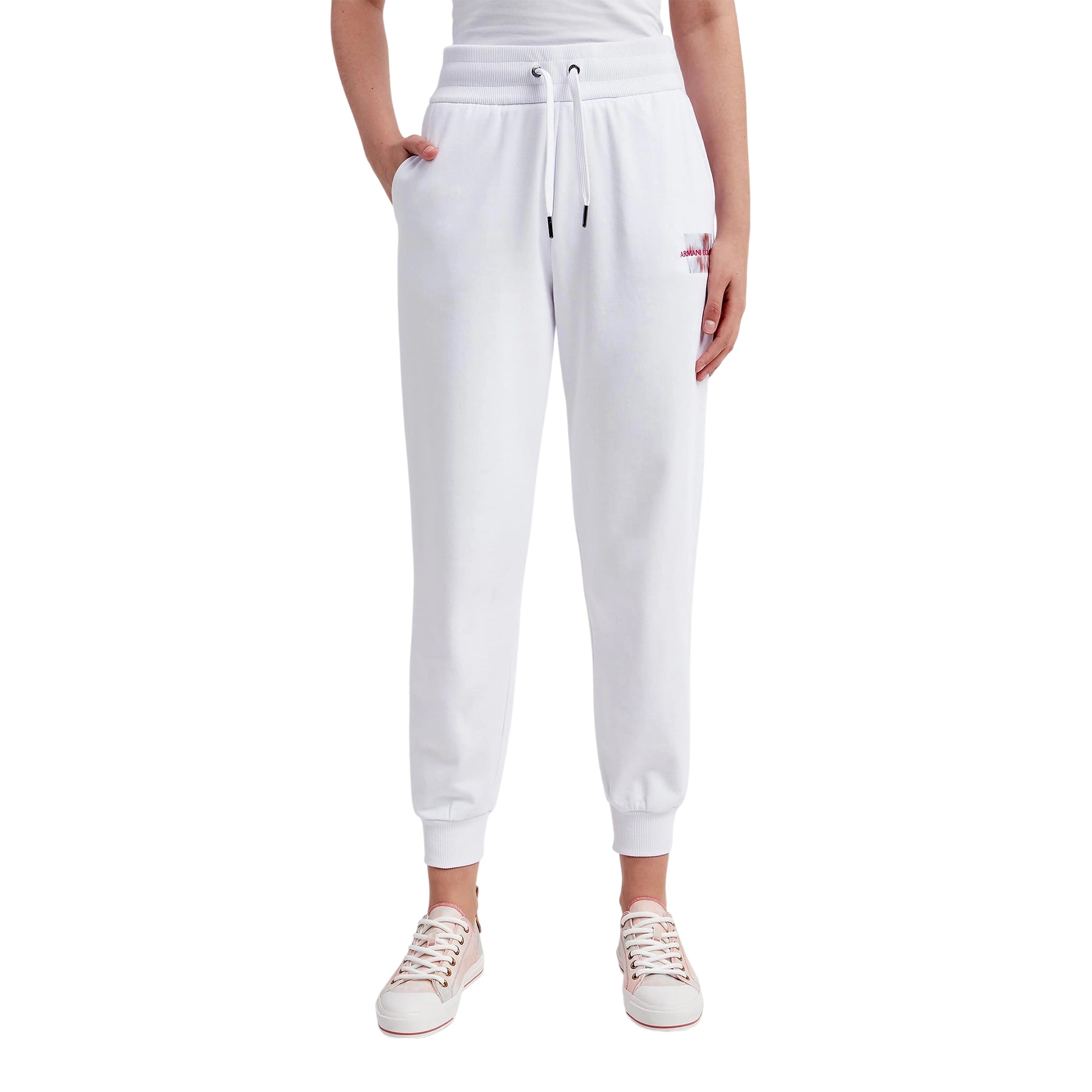 White - Side - Armani Exchange Womens-Ladies Cotton Logo Trousers