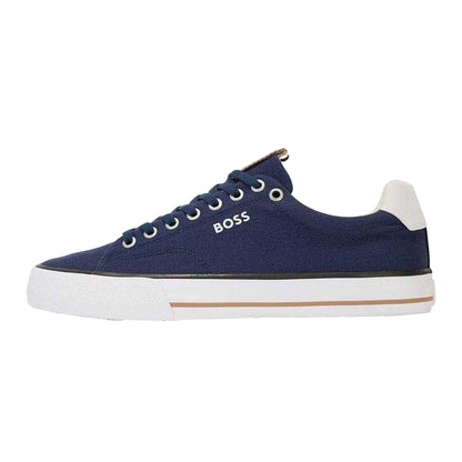 Dark Blue - Side - Boss Mens Aiden Leather Tennis Trainers