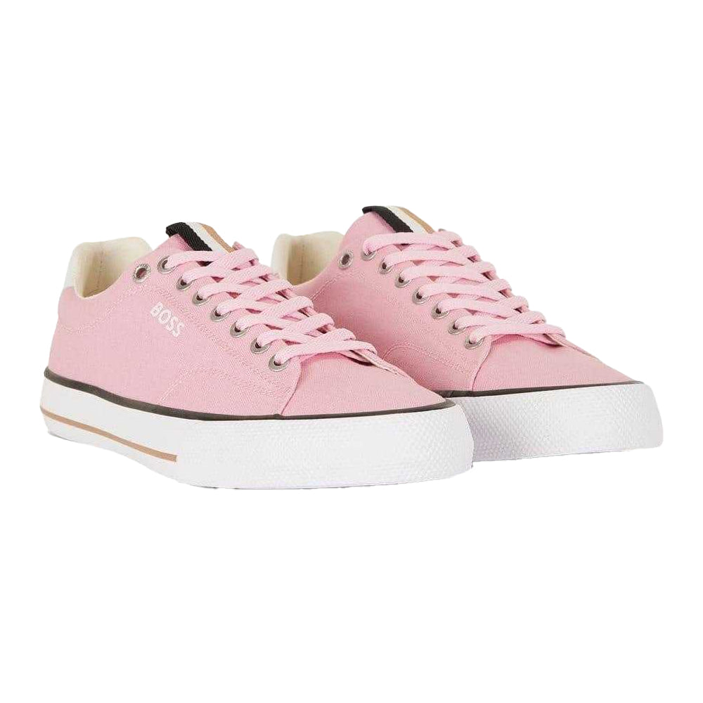 Pink - Front - Boss Mens Aiden Leather Tennis Trainers