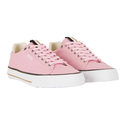 Pink - Front - Boss Mens Aiden Leather Tennis Trainers