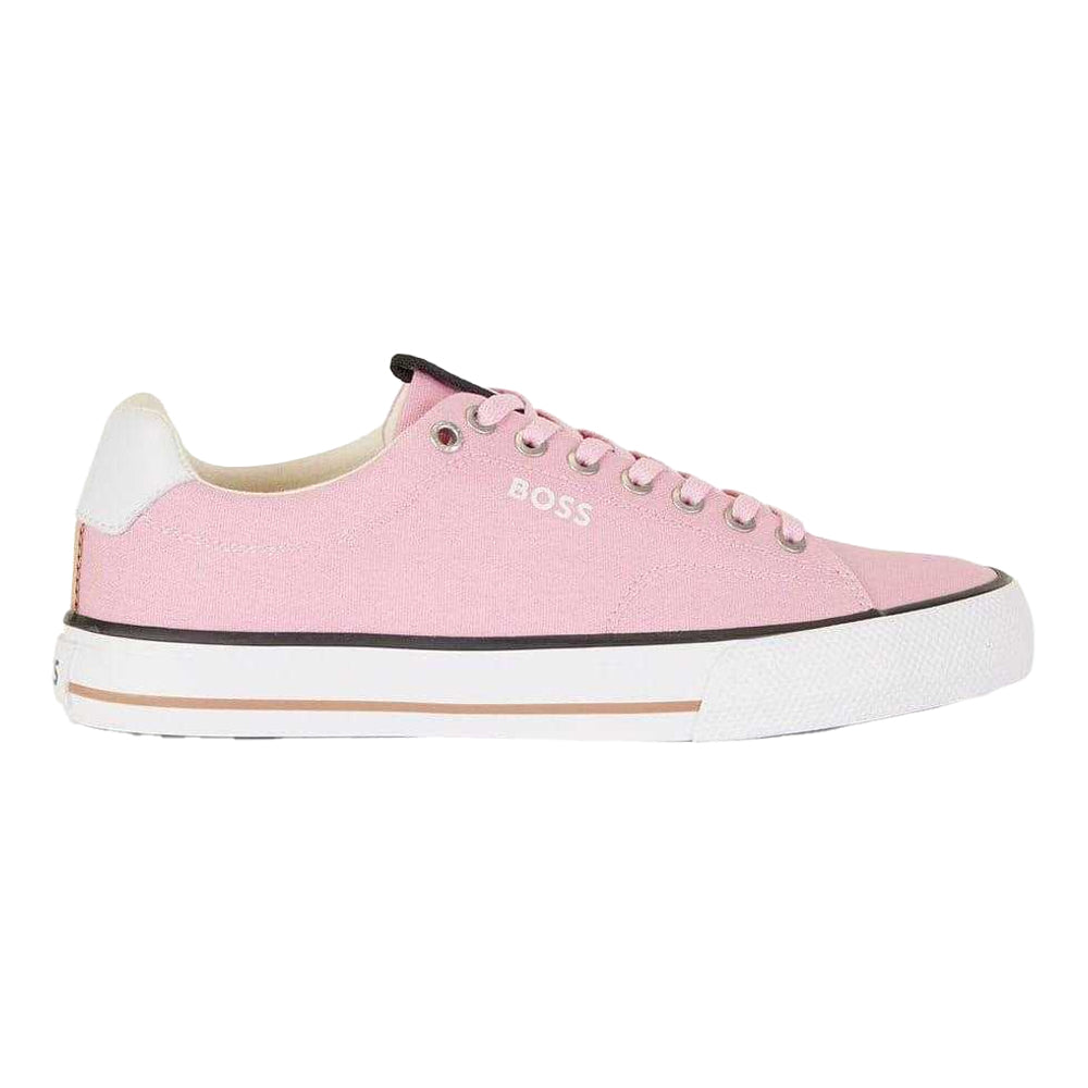 Pink - Back - Boss Mens Aiden Leather Tennis Trainers