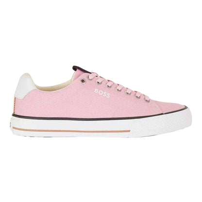 Pink - Back - Boss Mens Aiden Leather Tennis Trainers