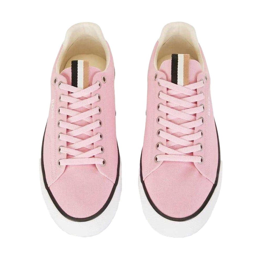 Pink - Side - Boss Mens Aiden Leather Tennis Trainers