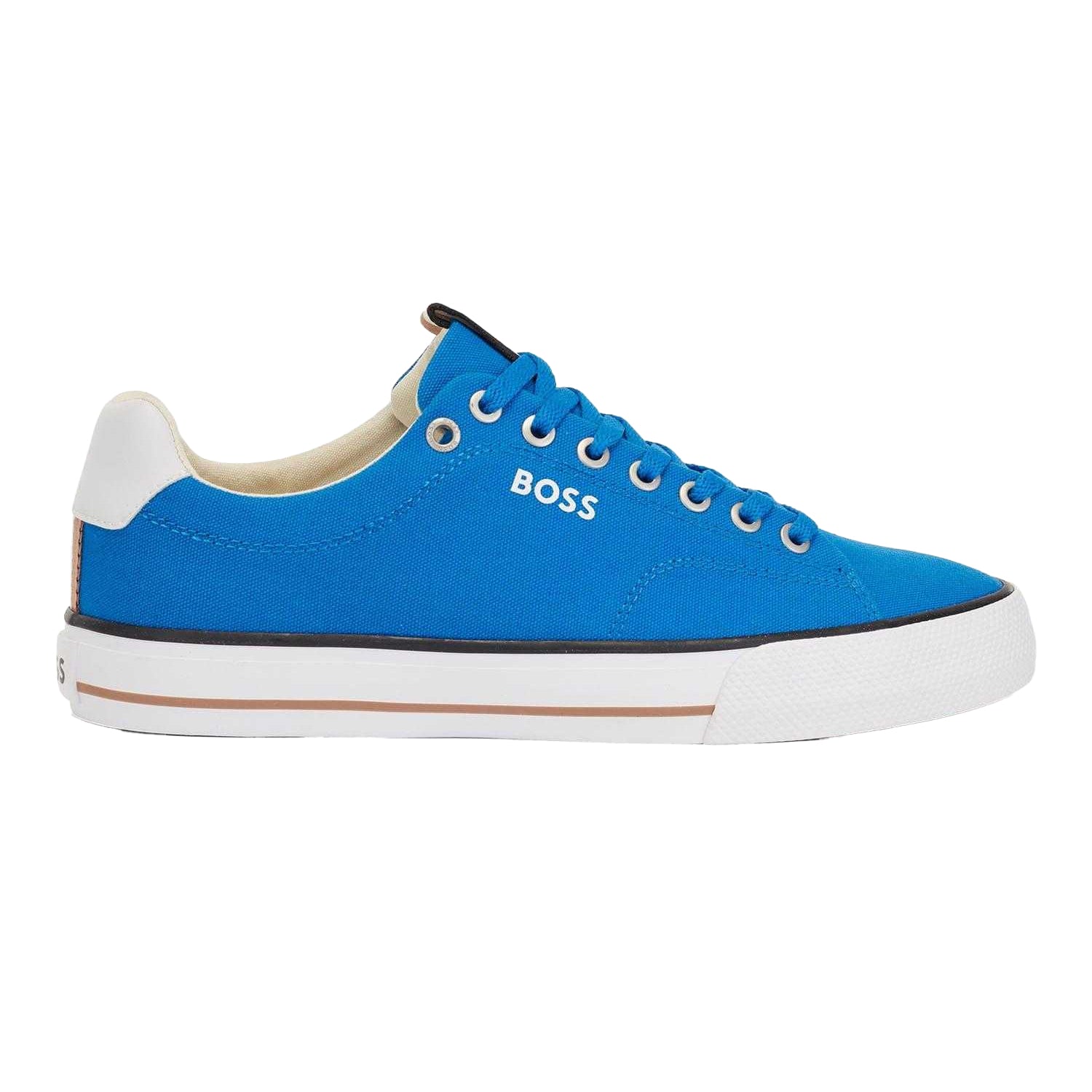 Blue - Side - Boss Mens Aiden Leather Tennis Trainers