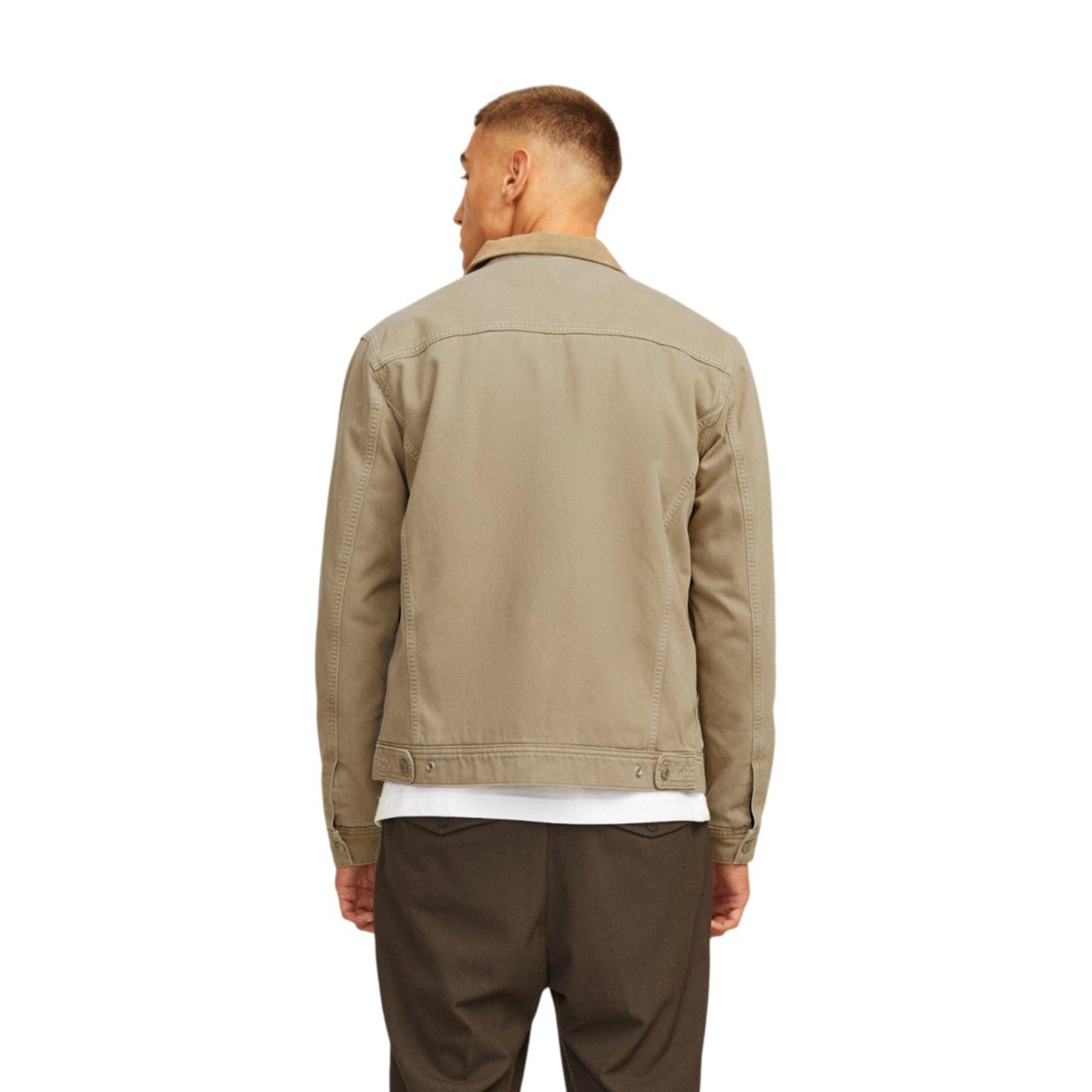 Khaki - Back - Jack And Jones Mens Sherpa Denim Jacket