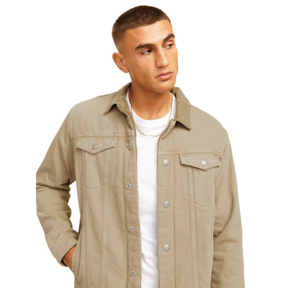 Khaki - Side - Jack And Jones Mens Sherpa Denim Jacket
