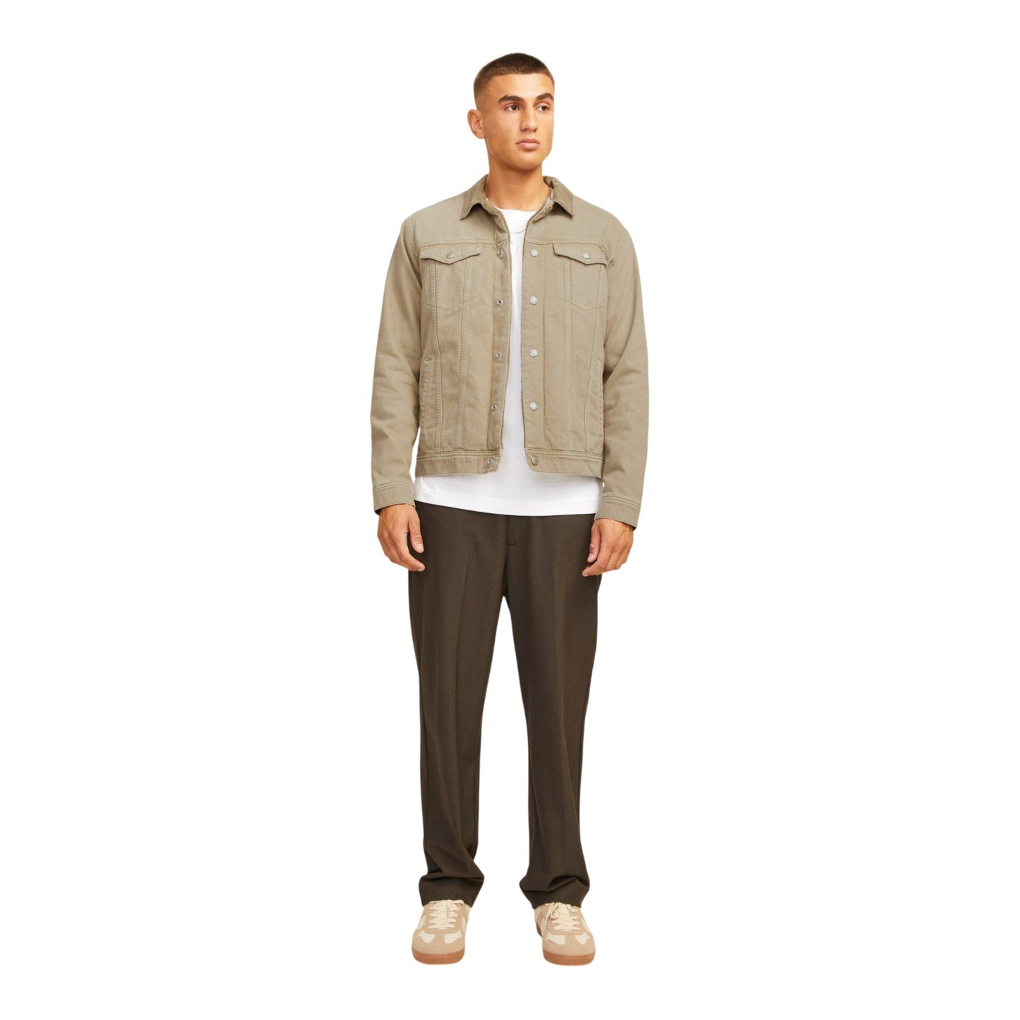 Khaki - Pack Shot - Jack And Jones Mens Sherpa Denim Jacket