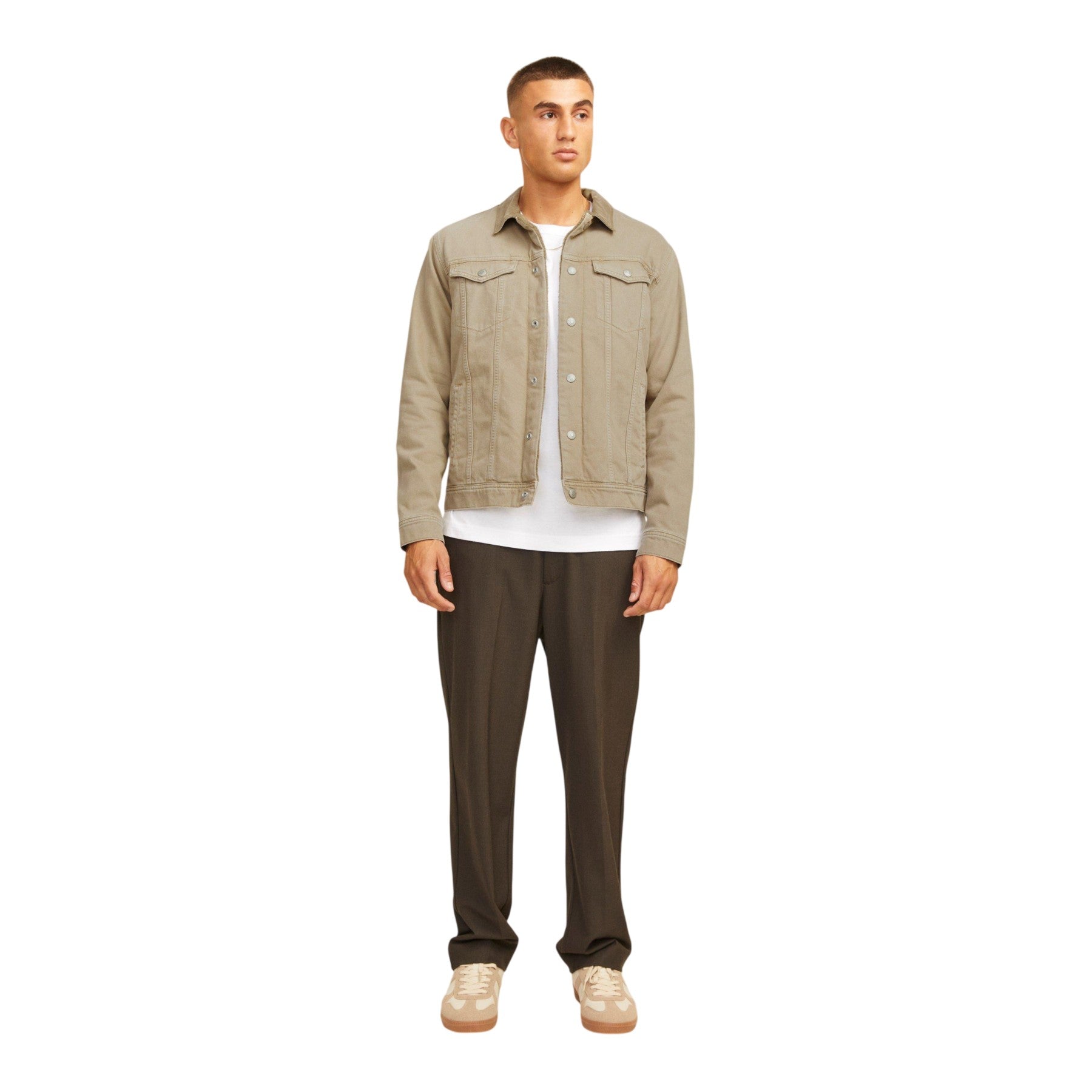 Khaki - Pack Shot - Jack And Jones Mens Sherpa Denim Jacket