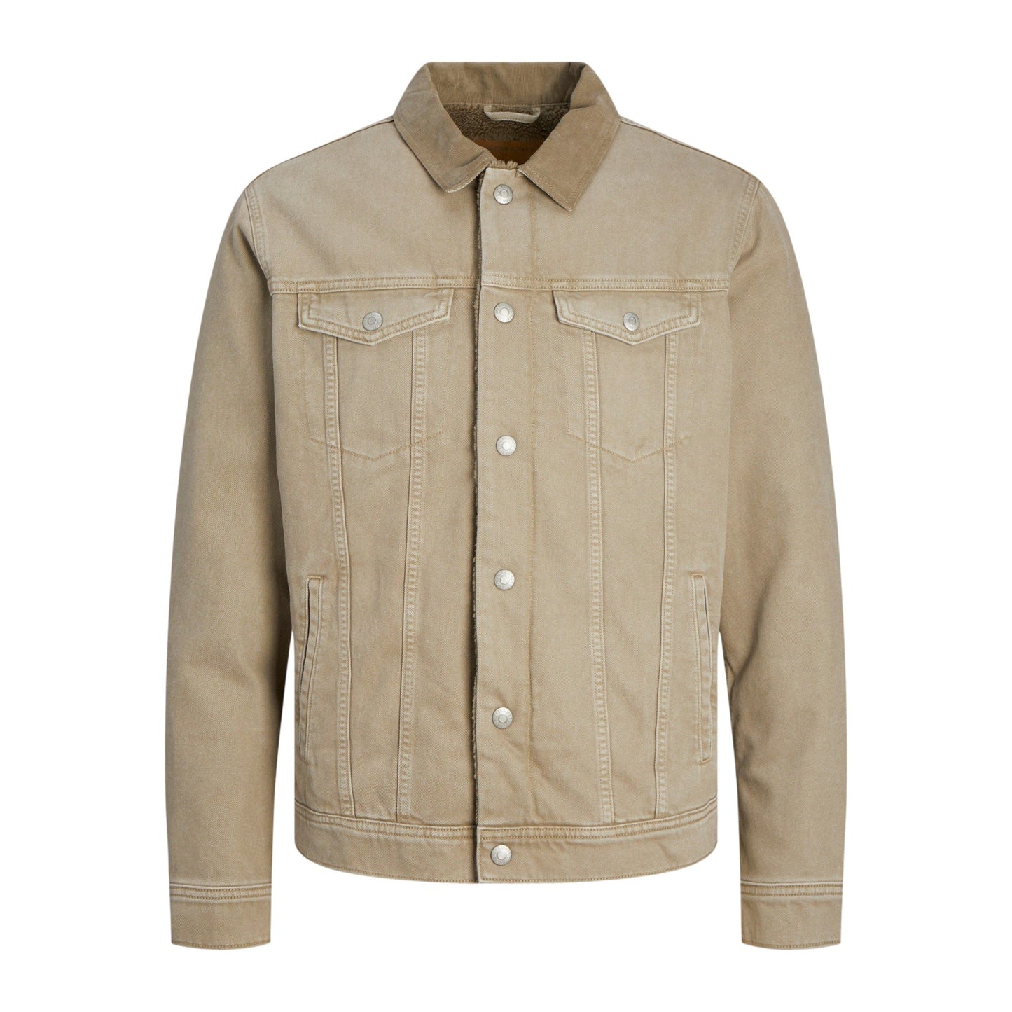 Khaki - Front - Jack And Jones Mens Sherpa Denim Jacket