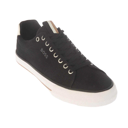 Black - Front - Boss Mens Aiden Leather Tennis Trainers