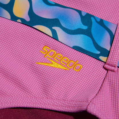 Pink - Side - Speedo Womens-Ladies Belted U-Back One Piece Swimsuit