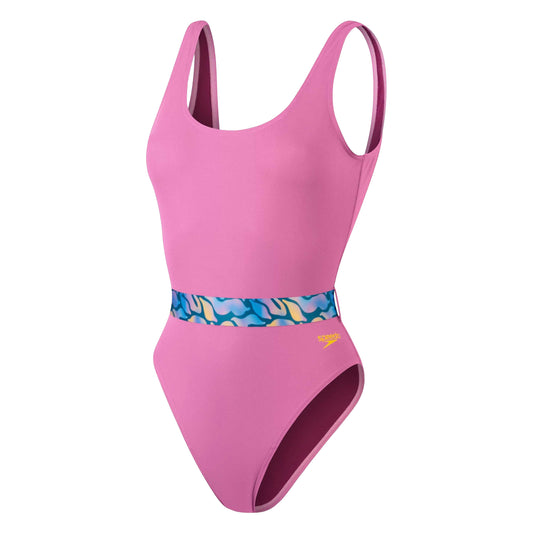 Pink - Front - Speedo Womens-Ladies Belted U-Back One Piece Swimsuit