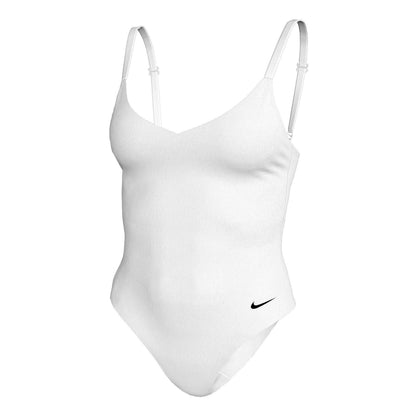 White - Side - Nike Womens-Ladies V Neck One Piece Swimsuit