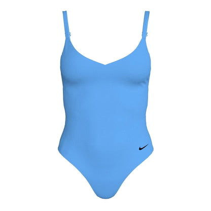 Blue - Front - Nike Womens-Ladies V Neck One Piece Swimsuit