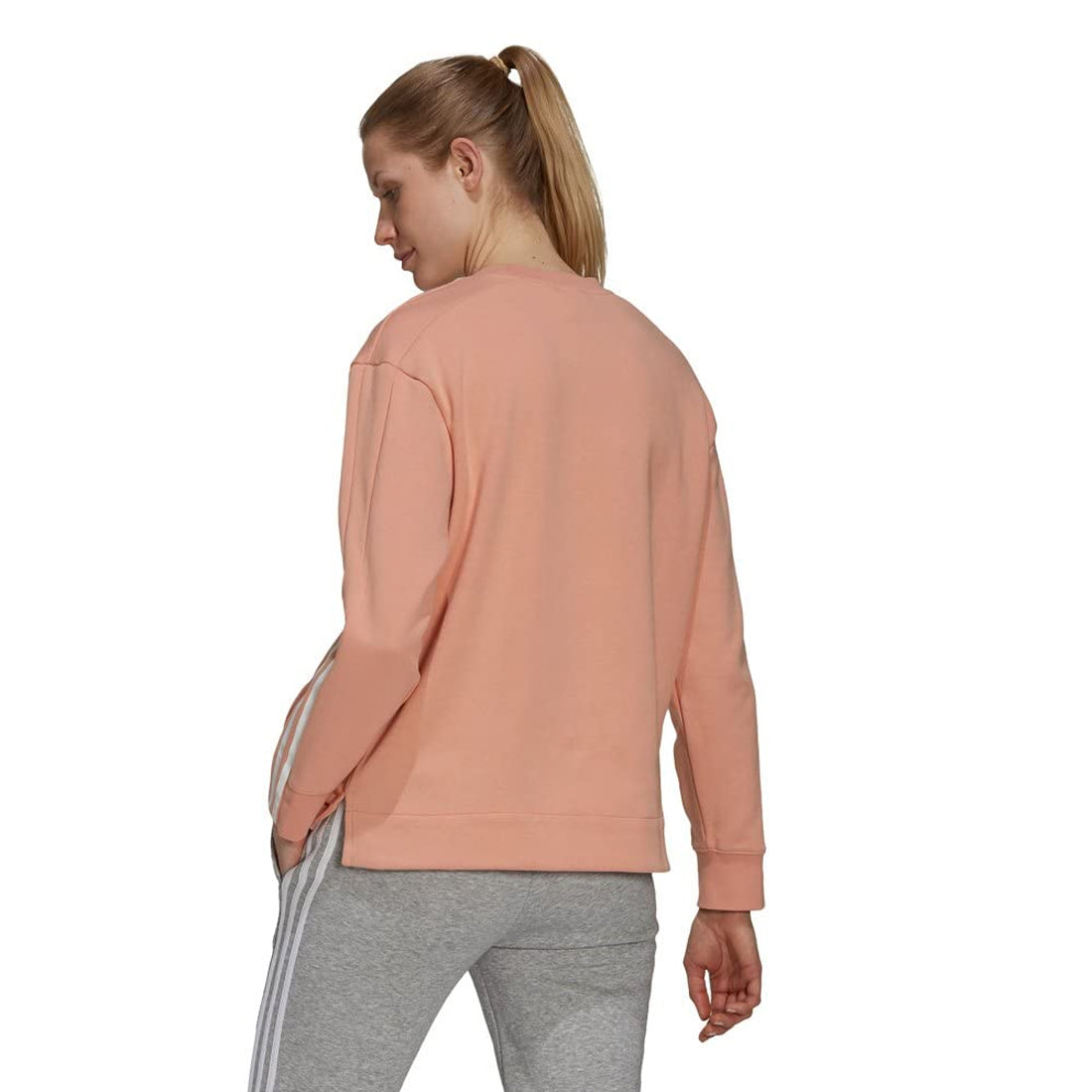 Pink - Back - Adidas Womens-Ladies Essentials Triple Stripe Relaxed Fit Sweatshirt