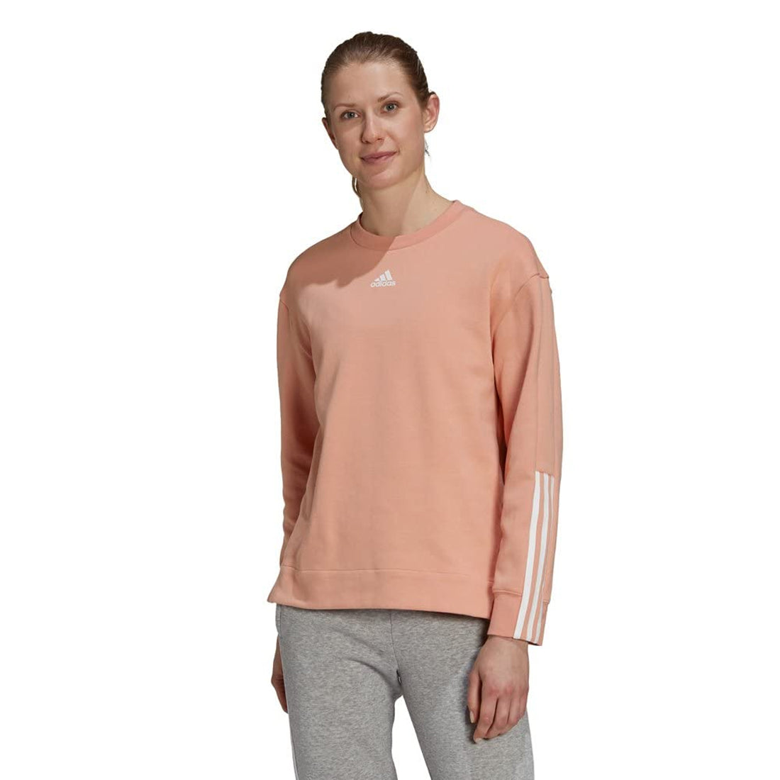 Pink - Side - Adidas Womens-Ladies Essentials Triple Stripe Relaxed Fit Sweatshirt