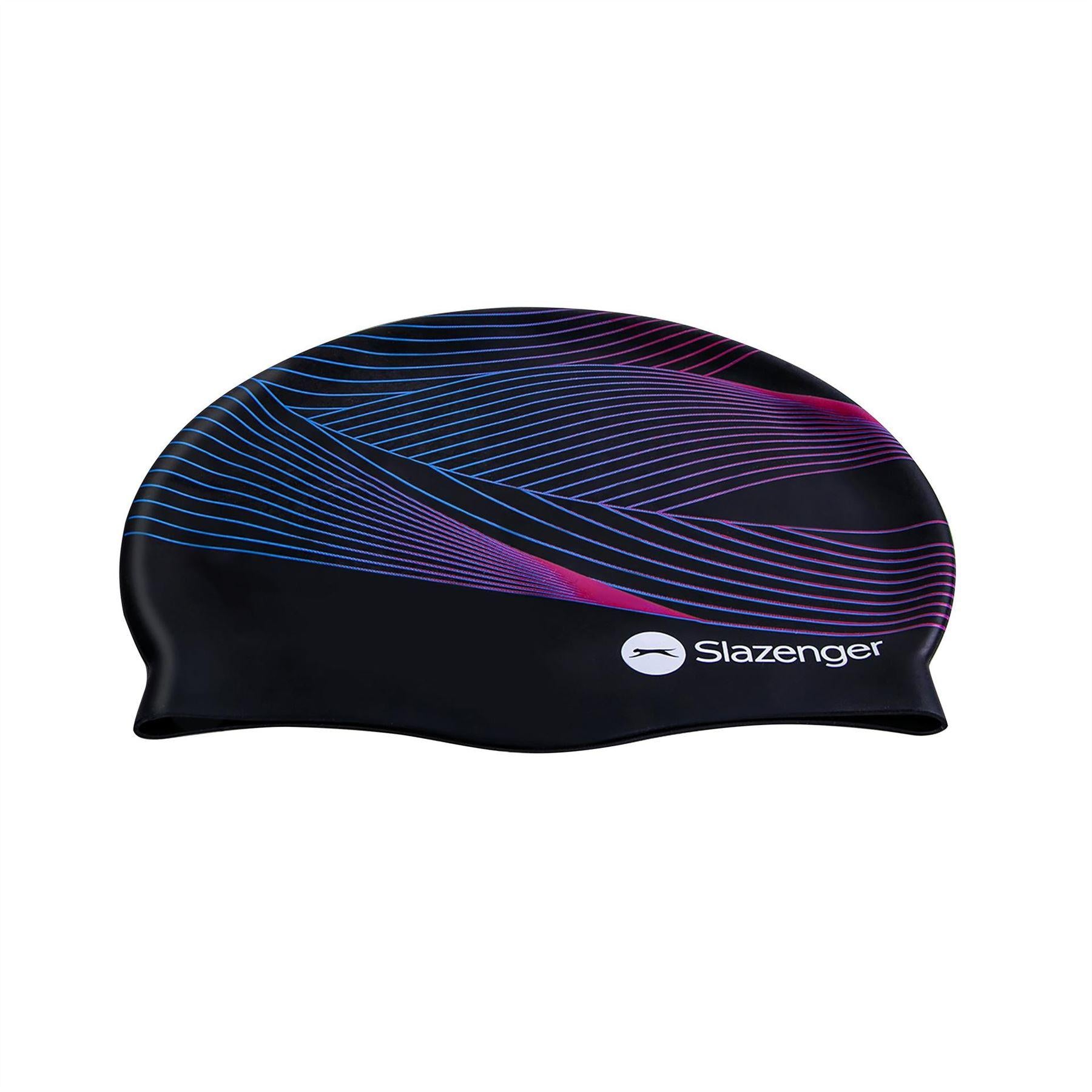 Black-Pink-Blue Print - Side - Slazenger Childrens-Kids Logo Swim Cap