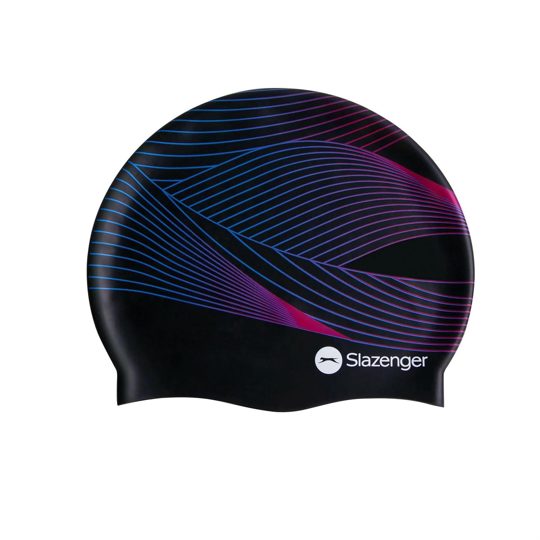 Black-Pink-Blue Print - Front - Slazenger Childrens-Kids Logo Swim Cap