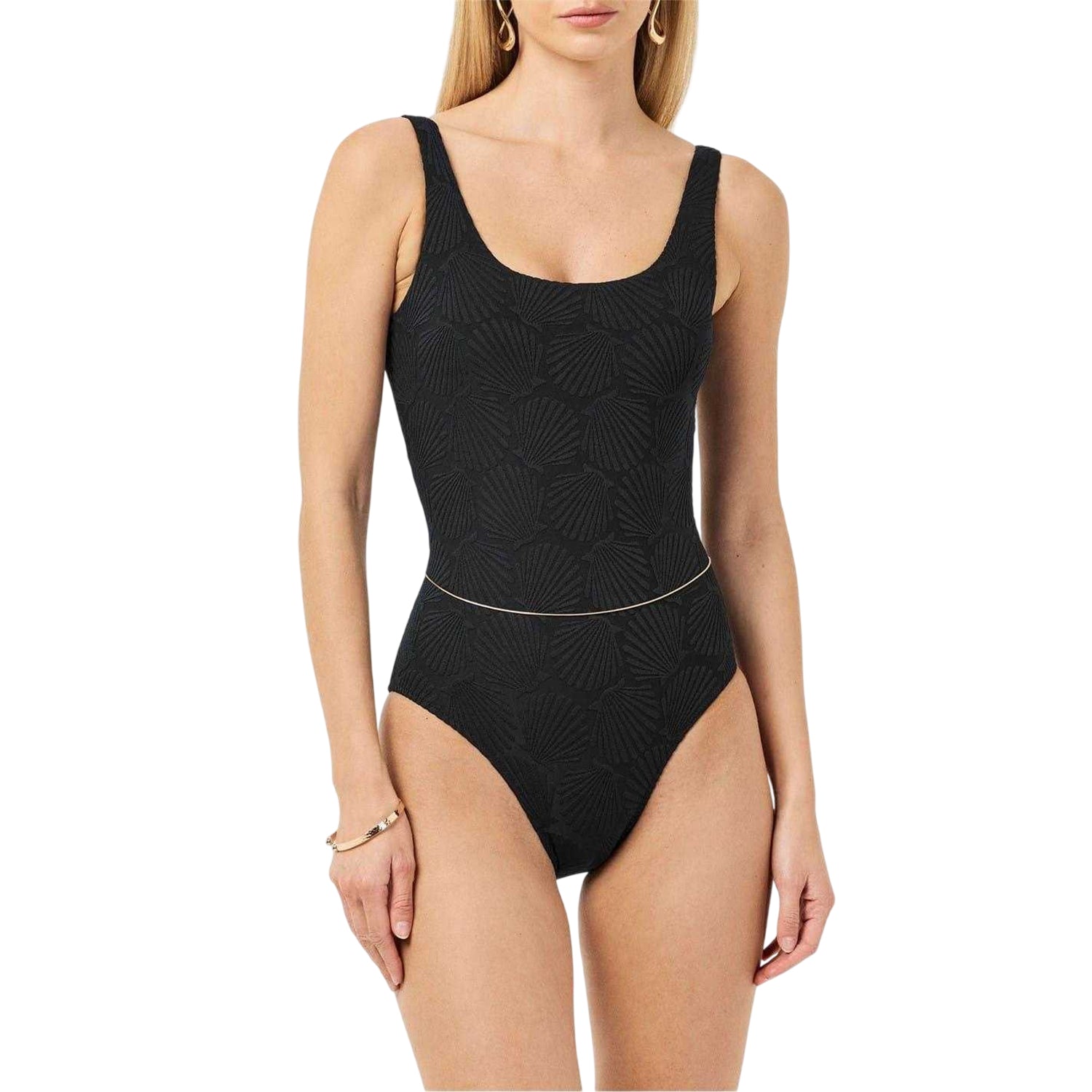 Black - Side - Chelsea Peers Womens-Ladies Textured Sweetheart One Piece Swimsuit