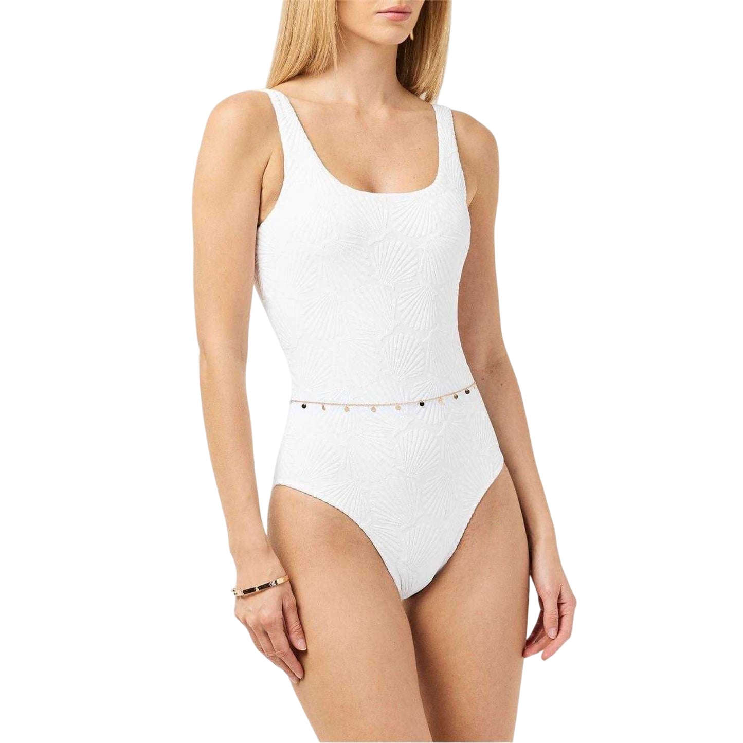 White - Side - Chelsea Peers Womens-Ladies Textured Sweetheart One Piece Swimsuit