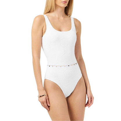 White - Side - Chelsea Peers Womens-Ladies Textured Sweetheart One Piece Swimsuit