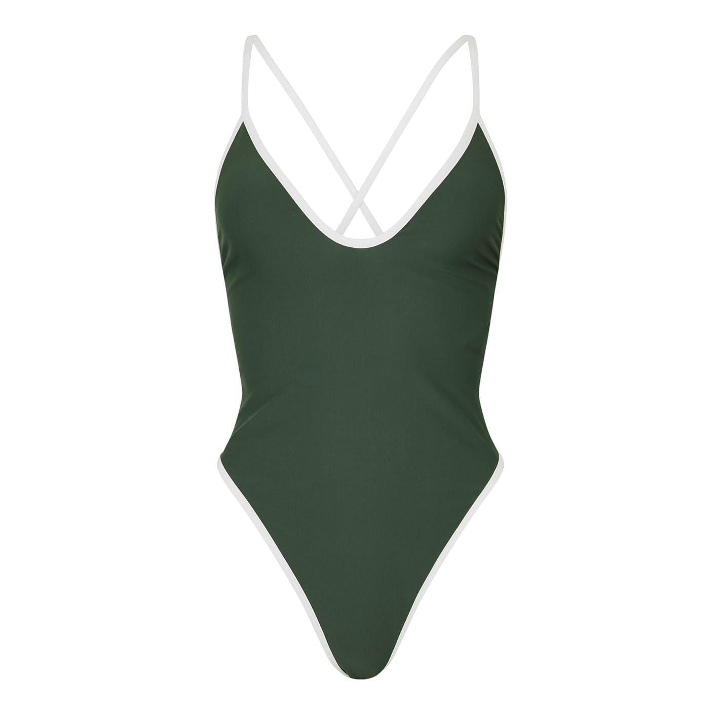 Khaki-Sea Salt - Front - Jack Wills Womens-Ladies Contrast Tie Back One Piece Swimsuit