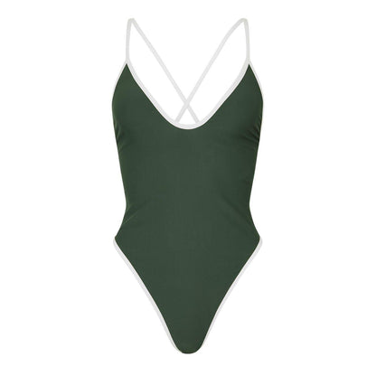 Khaki-Sea Salt - Front - Jack Wills Womens-Ladies Contrast Tie Back One Piece Swimsuit