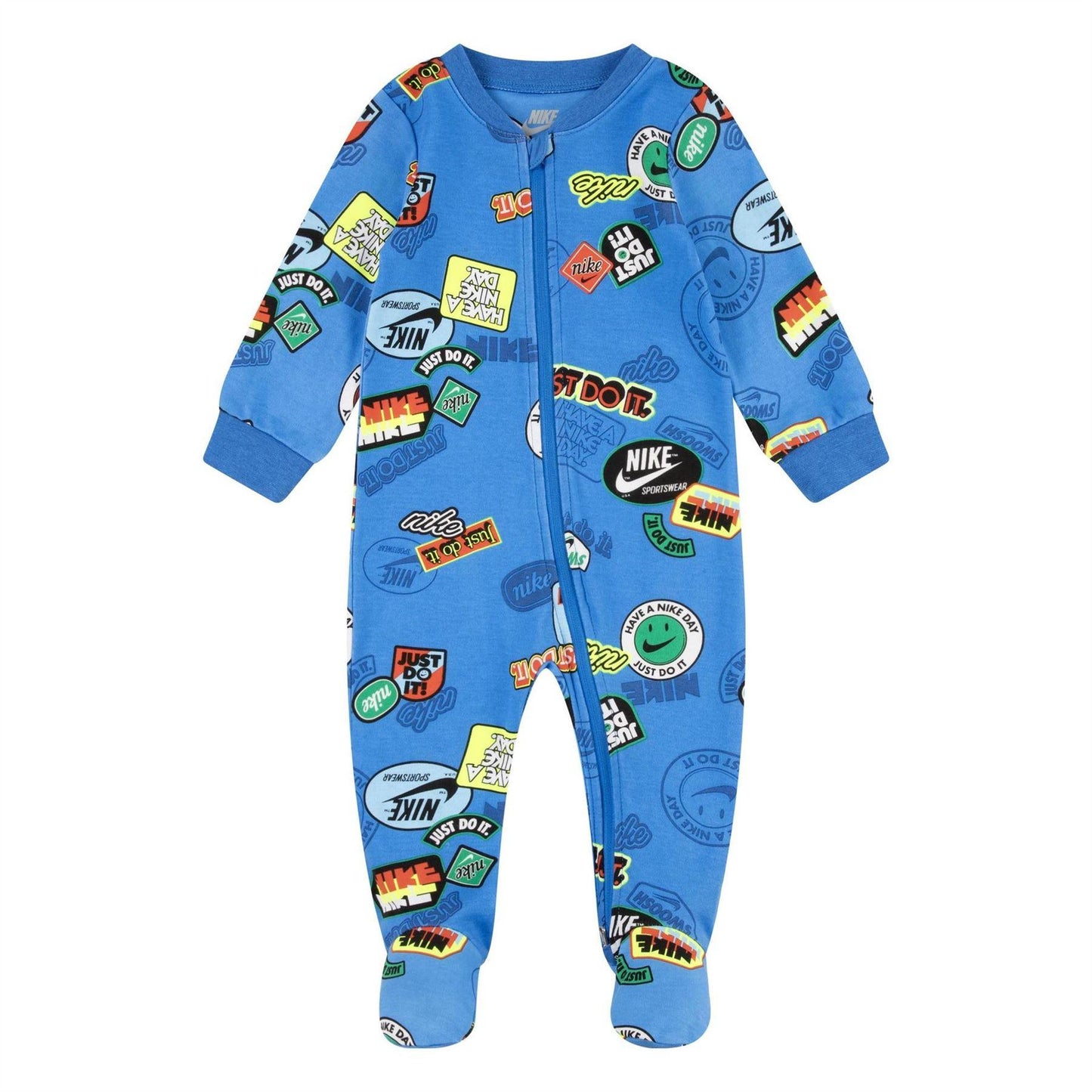 Light Blue - Front - Nike Baby All-Over Print Cotton Sleepsuit