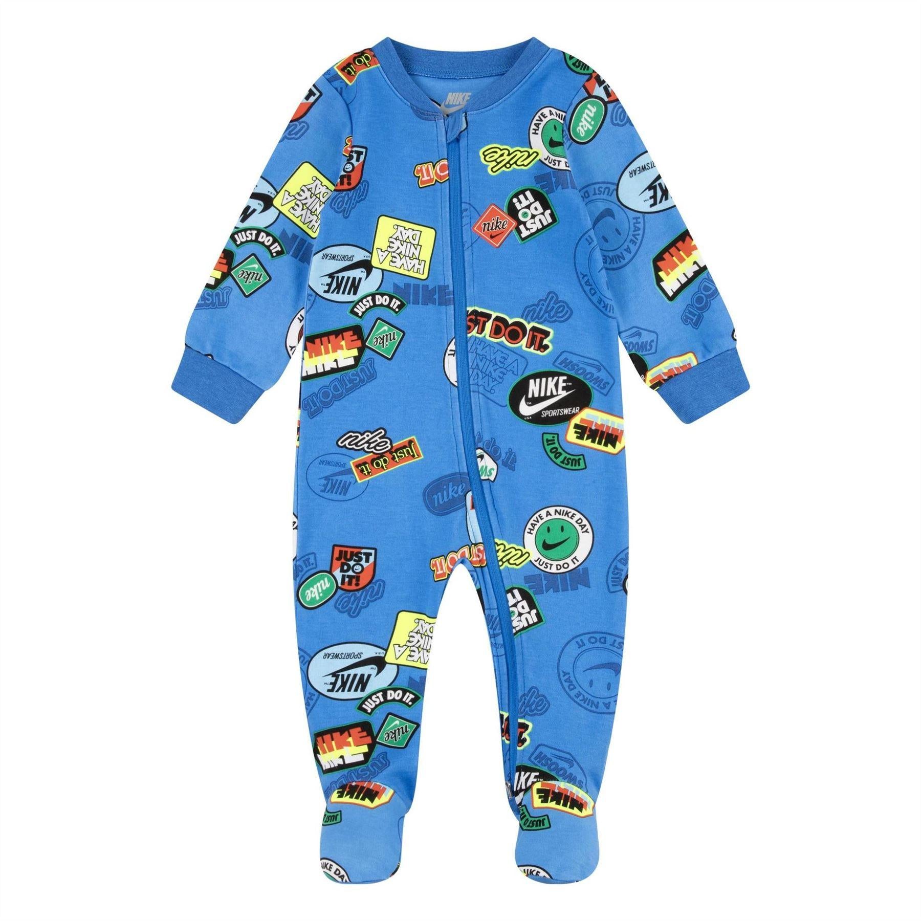 Light Blue - Front - Nike Baby All-Over Print Cotton Sleepsuit