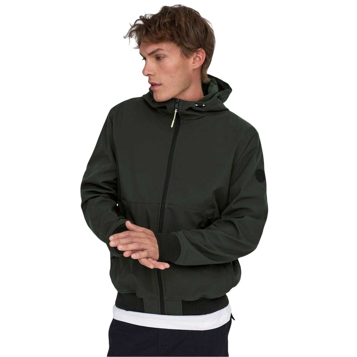 Peat - Front - Only Mens Bowie Hooded Soft Shell Jacket