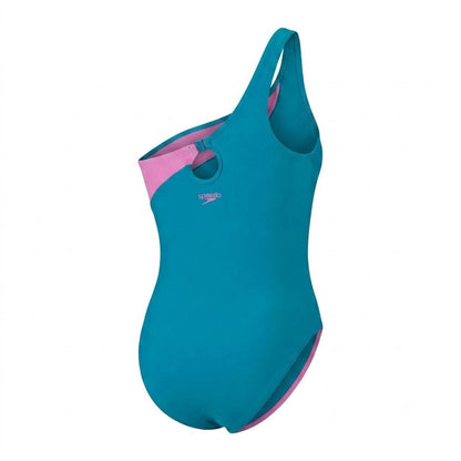 Green-Pink - Back - Speedo Womens-Ladies Asymmetric One Piece Swimsuit