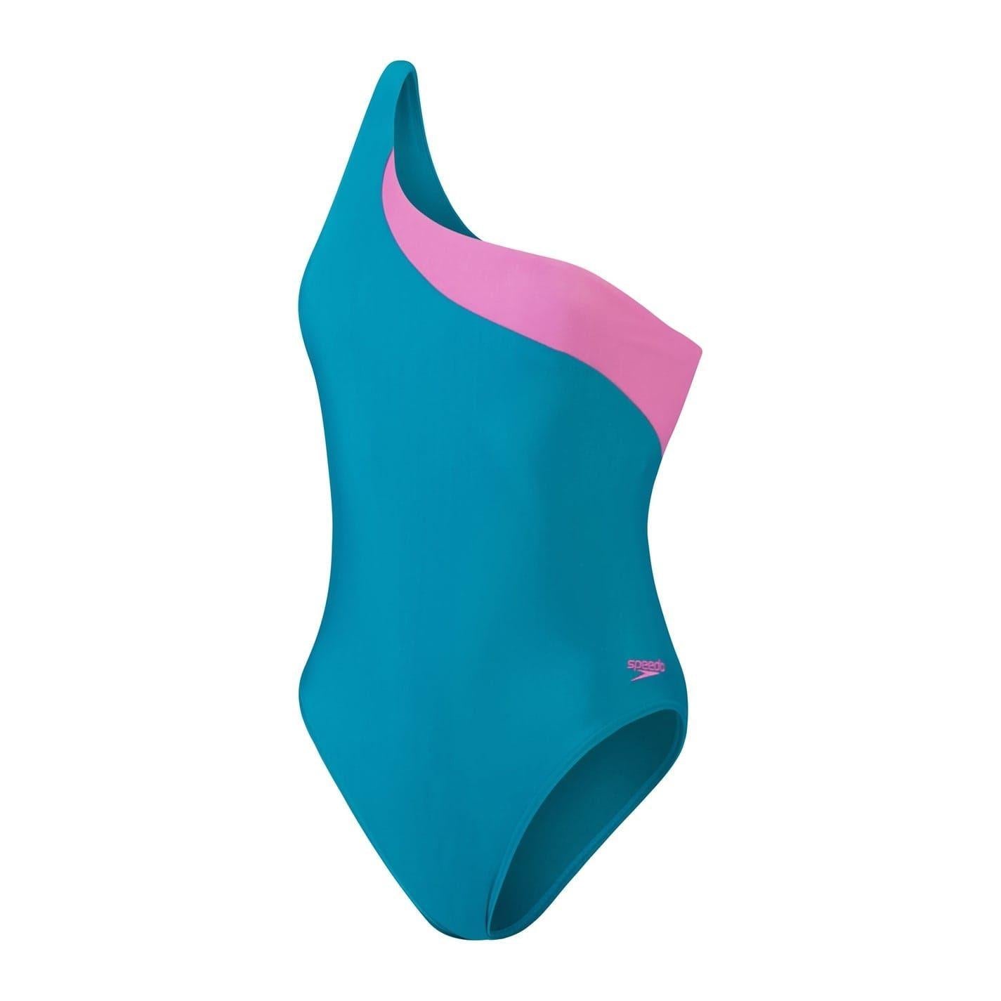 Green-Pink - Front - Speedo Womens-Ladies Asymmetric One Piece Swimsuit