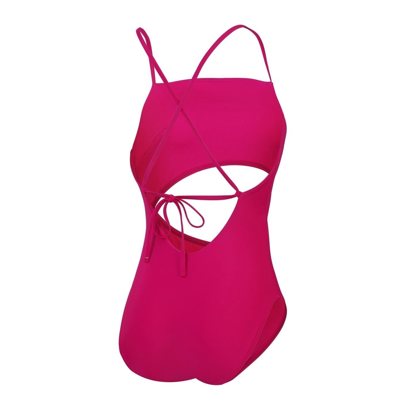 Purple - Back - Speedo Womens-Ladies Cut Out Tie Back One Piece Swimsuit