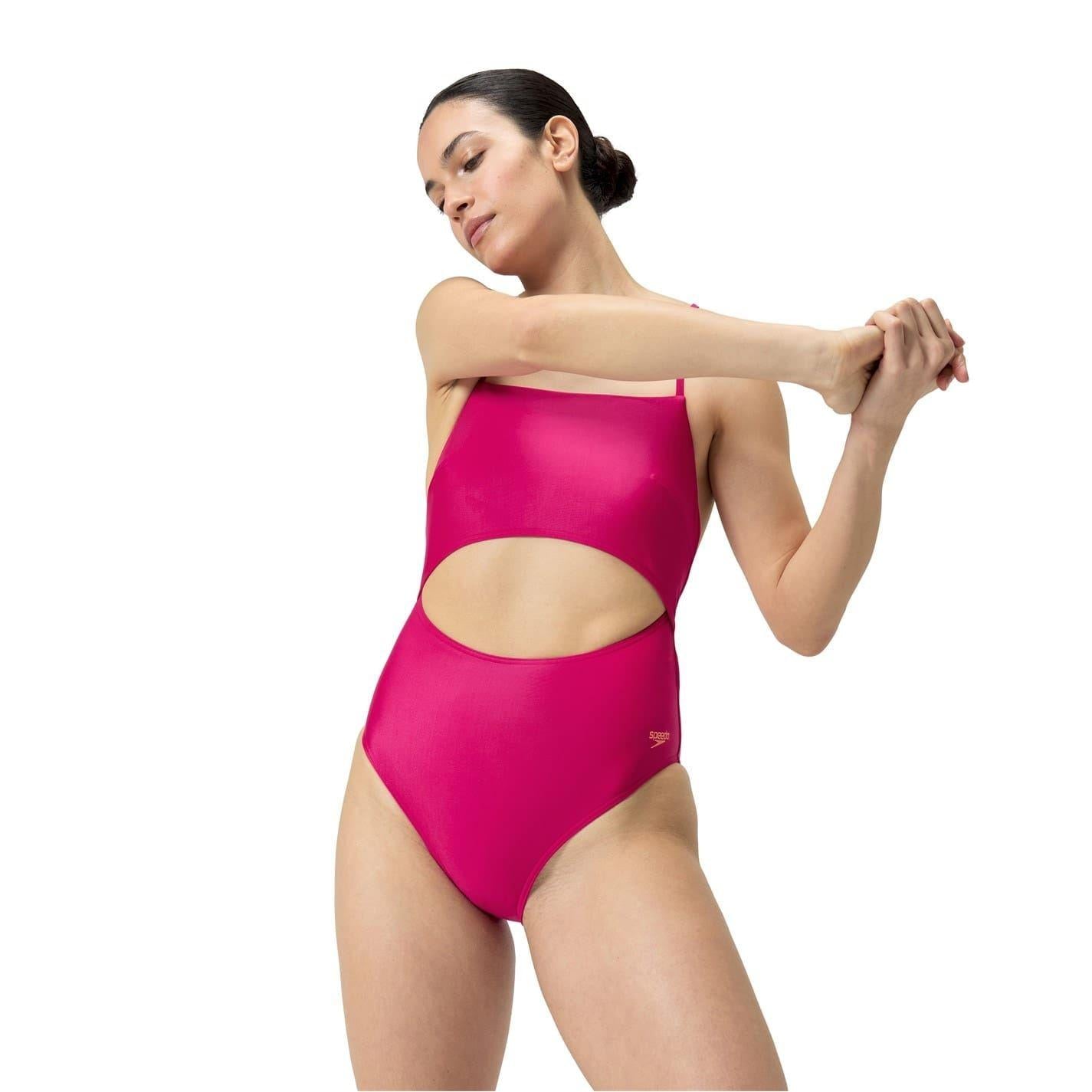 Purple - Lifestyle - Speedo Womens-Ladies Cut Out Tie Back One Piece Swimsuit
