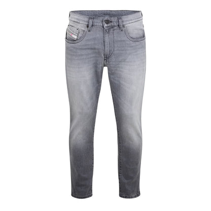 Grey - Front - Diesel Mens Washed Denim 5 Pockets Straight Leg Jeans