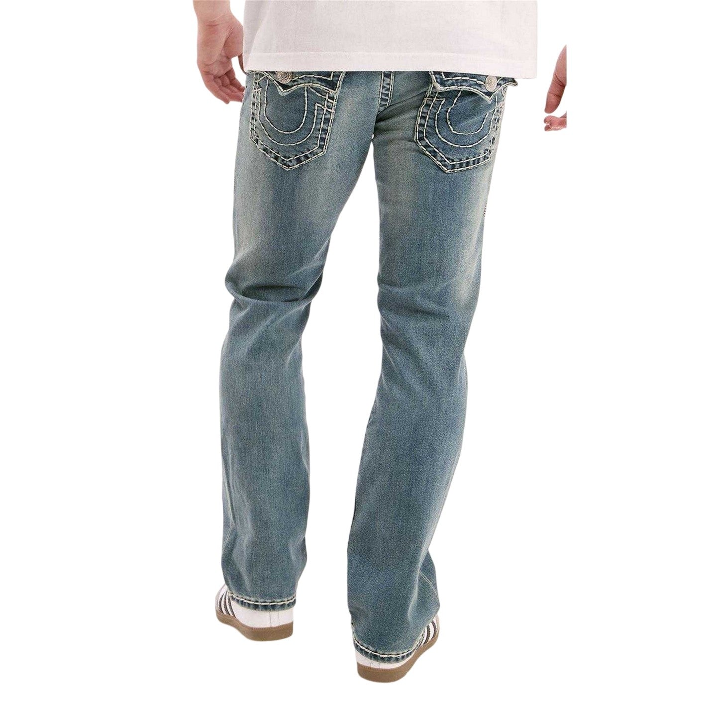 Medium Blue - Back - True Religion Mens Super Denim Straight Leg Jeans