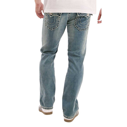Medium Blue - Back - True Religion Mens Super Denim Straight Leg Jeans