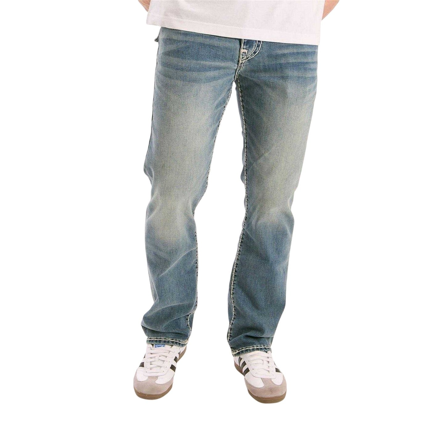 Medium Blue - Front - True Religion Mens Super Denim Straight Leg Jeans